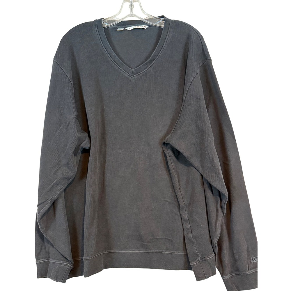 Cutter & Buck Mens XXL V-Neck Sweatshirt Ribbed Pullover Sweater Dark Grey/Black